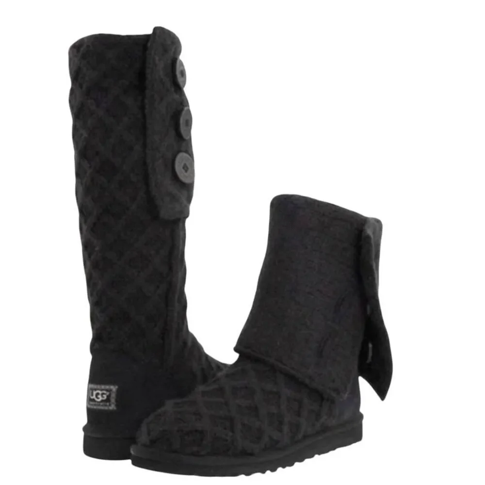 UGG Lattice Cardy Tall Black Knit Winter Boot Size 7